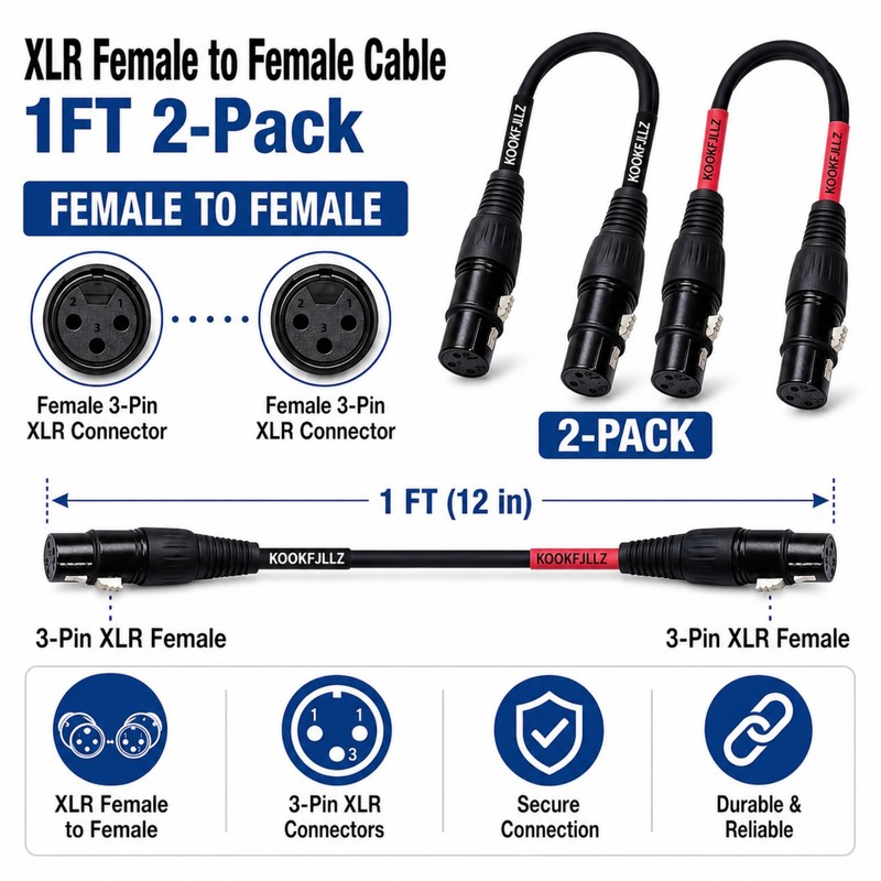 KOOKFJLLZ XLR Female to Female Cable 1ft 2 Pack -