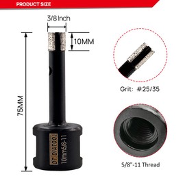 DT-DIATOOL Diamond Core Drill Bits 3/8" 2pcs - Welded Hole Saw with 5/8-11 Thread for Concrete Granite Marble Hard Stone
