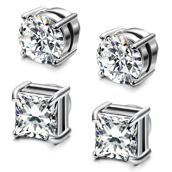 MILACOLATO 2 Pairs Stainless Steel Magnetic Stud Earrings for Men