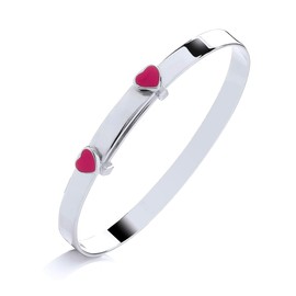 Old English Jewellers 925 Sterling Silver Expanding Pink Enamel HEART Expanding Baby Bangle Girl Chirldren's