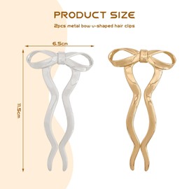 Auiremrti French Hairpins Set, 2-Piece Metal Bow Design in Gold and Gun Black, High-Quality U-Shaped Hairpin for Elegant Hairstyles and Occasions