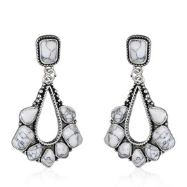 CUSIOALQQ Vintage 925 Sterling Silver Turquoise Dangle Earring for Women, Boho Statement Drop Earrings Imitate Turquoise Ethnic Charms Flower Dangle Earring for Women Girls Jewelry Gift (White)