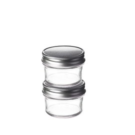 Perfume Studio Small Eco Mason Glass Jars with Lids. (2-Jars, 4oz Tapered Glass Jars, Silver Lids)