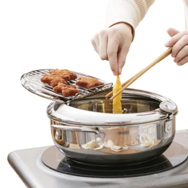 Saltlas Deep Fryer Pot (°C), 11"/4.4Qt (4.2 L) Extra Large Tempura Frying Pot with Lid, 304 Stainless Steel Fry Pot with Temperature Control and Oil Drip Drain Rack