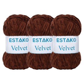 Estako Velvet (Paquete de 3 madejas) - Manta de felpilla amigurumi para ganchillo y tejer súper voluminosa, 3 x 100 gr (3 x 132 yardas) (1410 - café)