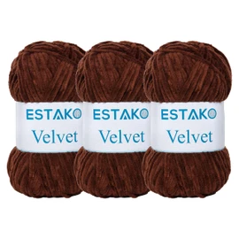 Estako Velvet (Paquete de 3 madejas) - Manta de felpilla amigurumi para ganchillo y tejer súper voluminosa, 3 x 100 gr (3 x 132 yardas) (1410 - café)
