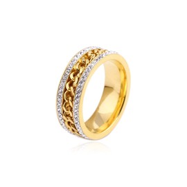 Xusamss Fashion Plated Gold Stainless Steel Chain Crystal Band Ring (Gold, 7)