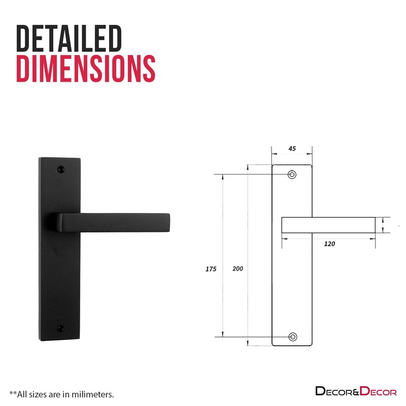 Decoranddecor Lumina Matt Black Internal Lever Door Handle Set with