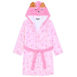 Jxstar Pink Cat Bathrobe for Girls Kids Flannel Plush Soft Fleece Robe Pajamas Sleepwear,Size 8 9