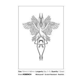 kobench Temporary Tattoos,Two Red-Crowned Cranes In Love - K91 Design,Waterproof,Easy-to-Apply,Long Lasting 1-2 Weeks, Plant-Based,Crown Tattoos