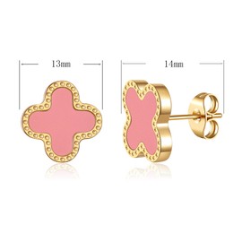 AIPPK 18K Gold Plated Clover Earrings for Women Four Leaf Clover Stud Earrings Lucky Dangle Earrings Simple Jewelry Gifts for Women (Pink)