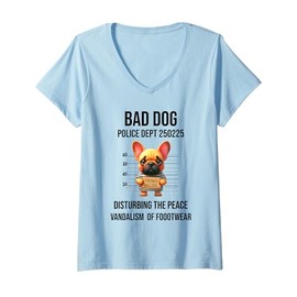 Womens French Bulldog Funny Dog Mugshot For Dog Lover Puppy Owner V-Neck T-Shirt