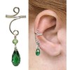 Silver Dangle Ear Cuff with Austrian Crystal Beads (Green)