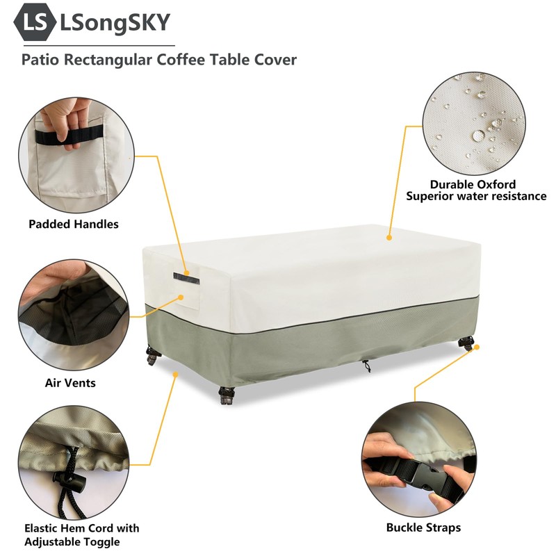 LSongSKY Outdoor Coffee Table Cover,Waterproof Rectangular Patio Small Side Table