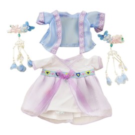 niannyyhouse 20cm Plush Doll Antique Hemfu Suit Scarf Dress Hairpin 8" Doll Dress Up (Blue+Purple)