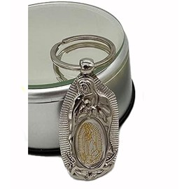 RBN First Communion Keychain Favor (12 PCS) Our Lady of Guadalupe Baptism Metal Key Ring/Recuerdos para Primera Comunion Niña Niño Bautizo, Gold, Small