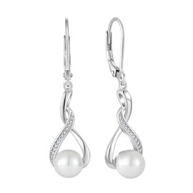 Inpasne Freshwater Pearl Drop Earrings for Women 925 Sterling Silver Infinity Dangle Leverback Earrings Pearl Jewelry Gifts for Her