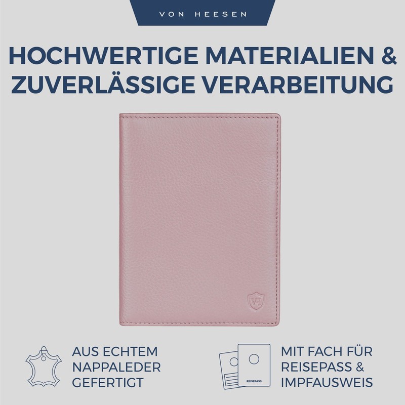 VON HEESEN Passport Holder Leather with RFID Protection for Men
