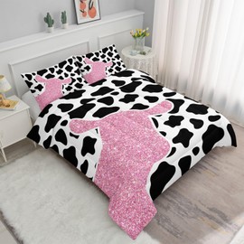 Datura home Cow Print Bedding Comforter Set Pink with Black White Printed Pattern Quilt 1 and 2 Pillowcases for Adult Kids Bedroom All Season(Cow3 Full), Full 80x90inches