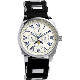 Salvatore Mara SM22105R-SSWH Men's Wristwatch, Moon Phase, Multi Calendar, Water Resistant, 5 ATM, Business & Formal, Rubber Strap, Limited Model, White, Silver, Black