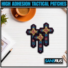 SANSFIUS Flower Cross Patch, Size 3" Sew On Patches, Cross Embroidery Fabric Patches for Clothes Jean Backpack, Jesus Applique Patches, Embroidery Iron On Patch for Clothes, Gothic Gift for Christian