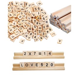 300 Pieces Wooden Letters Small Set, Scrabble Letters Wood with Numbers and 2 Letter Holders, Scrabble English Alphabet A to Z, Ideal for Crafts, Learning, Board Games (Letters + Numbers + Wooden