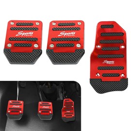MLY 3-Pack Car Aluminum Alloy Pedal Covers, Anti-Rubbing Brake & Clutch Pedal Pad Set, Non-Slip Auto Pedal Protectors, Universal Fit Manual Automatic Transmission for Sedans, SUVs, ATV (Red)