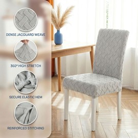 2PCS Dining Chair Covers, Thickened Jacquard Anti-Cat Scratch Stretch Dining Chair Covers for Dining Room, Universal Removable Washable Chair Protectors for Kitchen Hotel Wedding Banquet, Light Grey