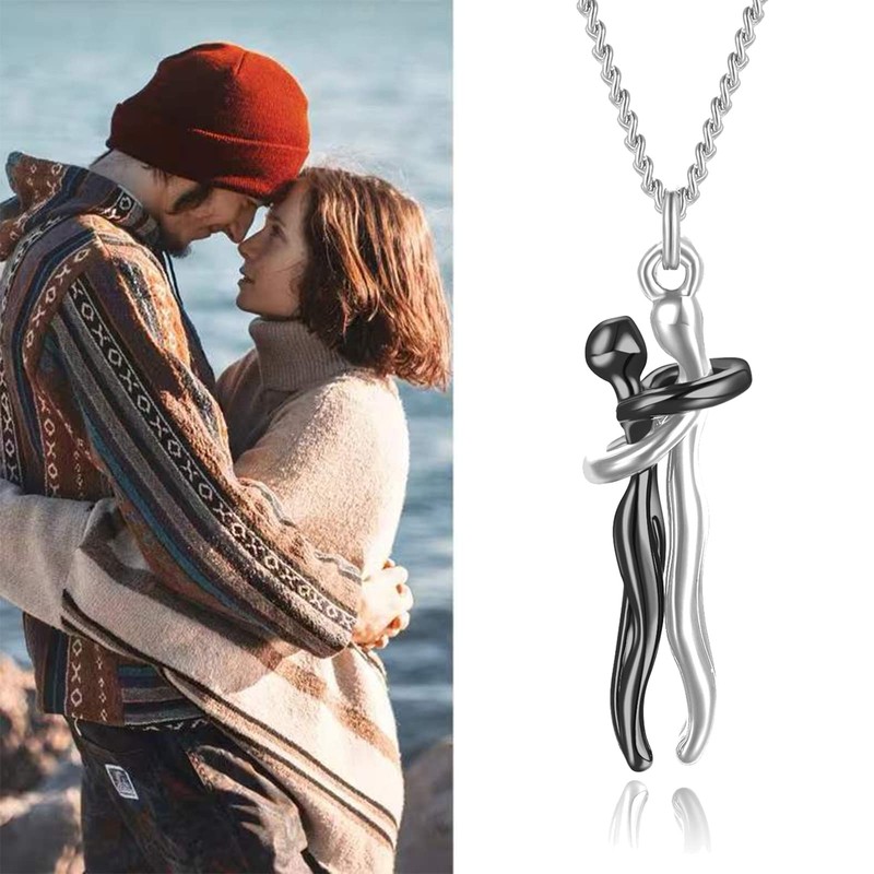 Valentine's Day Necklace for Women Snuggle Hug Pendant Necklace Ring