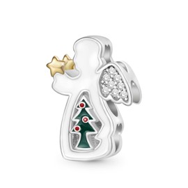 GNOCE Charm Bead Angel Christmas Tree Charm 925 Sterling Silver Engraved Individual Birthstone Heart Charm Bracelet/Necklace for Women Girls, Sterling Silver