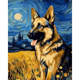 QACEYID Sky German Shepherd Dog, DIY Painting by Numbers Kits for Adults Beginner, Oil Painting Handpainted Drawing Canvas Pictures by Numbers Home Decor Gift 40x50cm