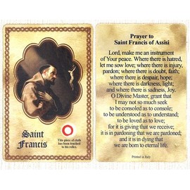 Saint/St. Francis Relic Holy Card Patron of Animals and Environment Made in Italy