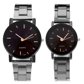 Top Plaza His and Hers Valentine Day Gift Couples Watches All Black Bracelet Watch Simple Elegant Design