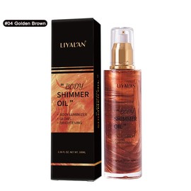 Liyalan Shimmer Body Oil Glow Liquid Highlighter Bronze Illuminator Natural Ingredients Hydrate Glitter Radiant Look Makeup Party Cosmetic Moisturizer - Color: Golden Brown