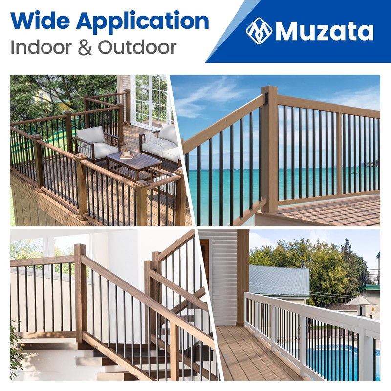 Muzata 50Pack 26" Aluminum Deck Balusters Round Black Deck Railing
