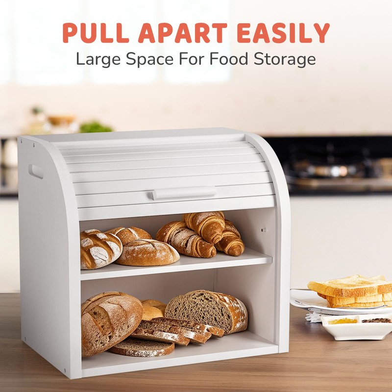 G.a HOMEFAVOR Bread Box: Large 2-Tier Bamboo Roll Top Bread