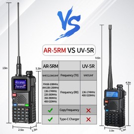 BAOFENG Ham Radio 5RM 10W High Power Long Range Handheld AR-5RM Two Way Radio NOAA Weather Receiver Rechargeable Walkie Talkies K5PLUS DTMF Copy Frequency NOAA 999CH with USB Charging 771 Antenna