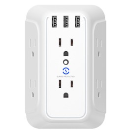 BOSTOM.F Regleta de Pared Multicontacto con Enchufes para 6 Tomas de AC, Extensor de Toma de Corriente con 3 USB, Cargador de Pared USB, Enchufe de Pared Multicontacto,para el Hogar, Viajes, Oficina