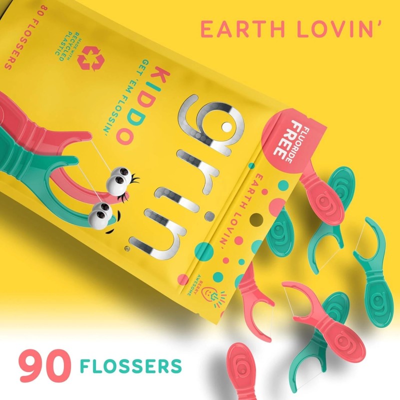 GRIN Kiddo Flossers, Berry Awesome Flavor, Recycled Plastic, Child Safe