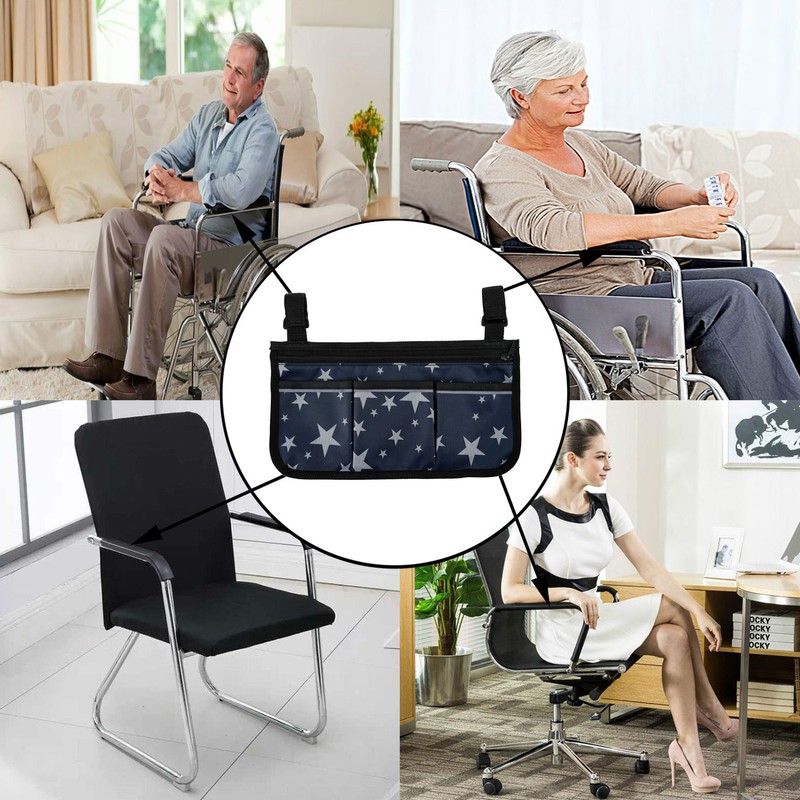 Wheelchair Bag with Pockets Reflective Strips Armrest Side Bag for
