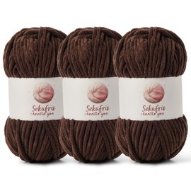 3 Pack Chunky Chenille Yarn for Crocheting, Baby Yarn for Crocheting Soft Blanket, 262.4 yds /10.5 oz Crochet Yarn, Bulky 5 Amigurumi Yarns, Fluffy Velvet Yarns for Knitting Crafts (3 Coffee)