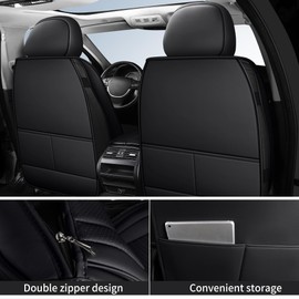 HChengkikz Car Seat Covers,Breathable and Waterproof Faux Leather Automotive Seat Covers for Cars SUV Truck Sedan,Universal Anti-Slip Driver Seat Cover with Backrest (Style1,2 PCS Front Seat,Black)