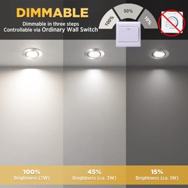 wowatt 5 x 7 W LED Recessed Spotlight Bathroom 3 Levels Dimmable 700 lm Bright Swivelling Flat Recessed Light LED Bathroom Recessed Spotlight IP44 6000 K Cool White Ceiling Recessed Spotlight Bathroom