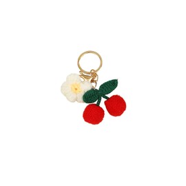 WJR Cute Handmade Weaving Keychains Strawberry Cherry Flower Keychains Fruit Keychain Women Girls Bag Purse Car Accessories(Cherry)