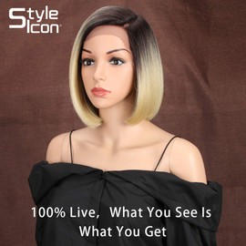 Style Icon Lace Front Wigs, 22 cm, Bob Wig, Synthetic, Natural, Straight, Short, Quality Wigs for Women, Made from Heat-Resistant Fibres with Lace Front