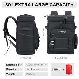 Hulongo Leakproof Insulated Cooler Backpack for Men & Women, Waterproof Backpack Cooler for Beach, Outdoor, Double Deck Cooler Backpack, Leak Proof, Black