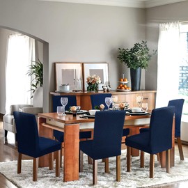 YEMYHOM - Fundas elásticas para sillas de Comedor, para Comedor, Restaurante, Cocina, Fiesta (4, Azul Marino)