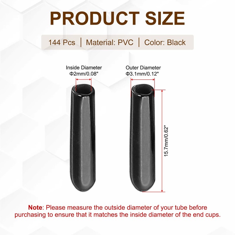 PATIKIL 2mm/0.08" Rubber End Cap, 144pcs PVC Cover, Flexible Cap