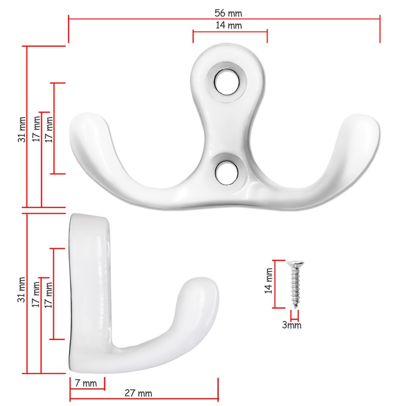 Fuxxer® 5 x Classic Double Hooks, Towel Hooks, 52 x