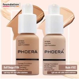 Phoera Foundation Full Coverage Makeup Set - Includes Nude & Buff Beige 30ml Matte Foundation, 6ml Face Primer & Cool Beige Setting Powder for All Day Wear Without Creasing, Caking, or Flashback